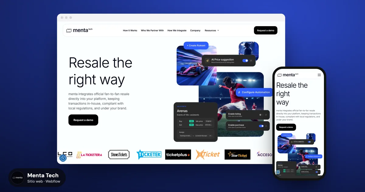 Menta Tech: una web en Webflow para un SaaS de ticketing