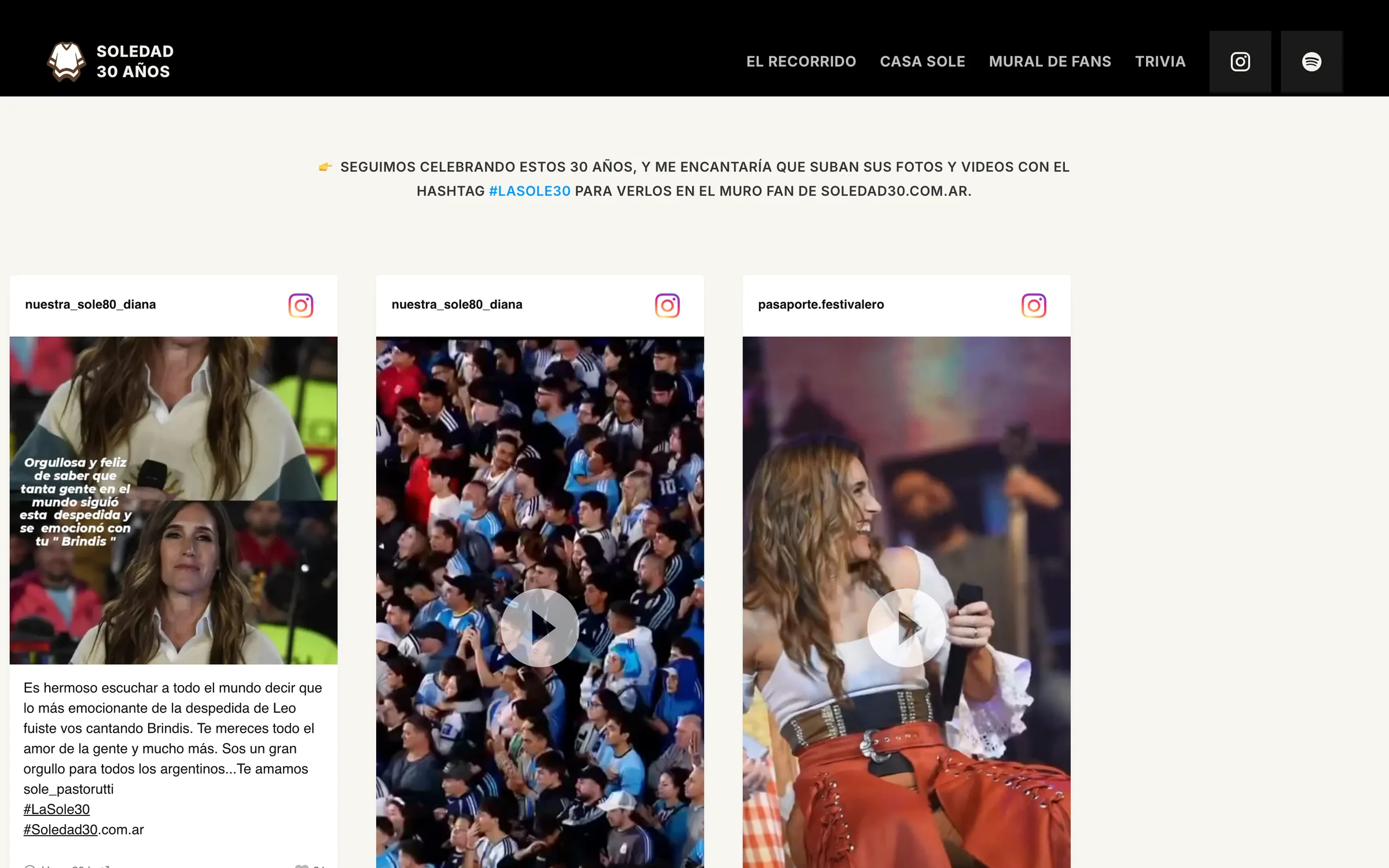 Mural de fans con publicaciones de Instagram con el hashtag LaSole30