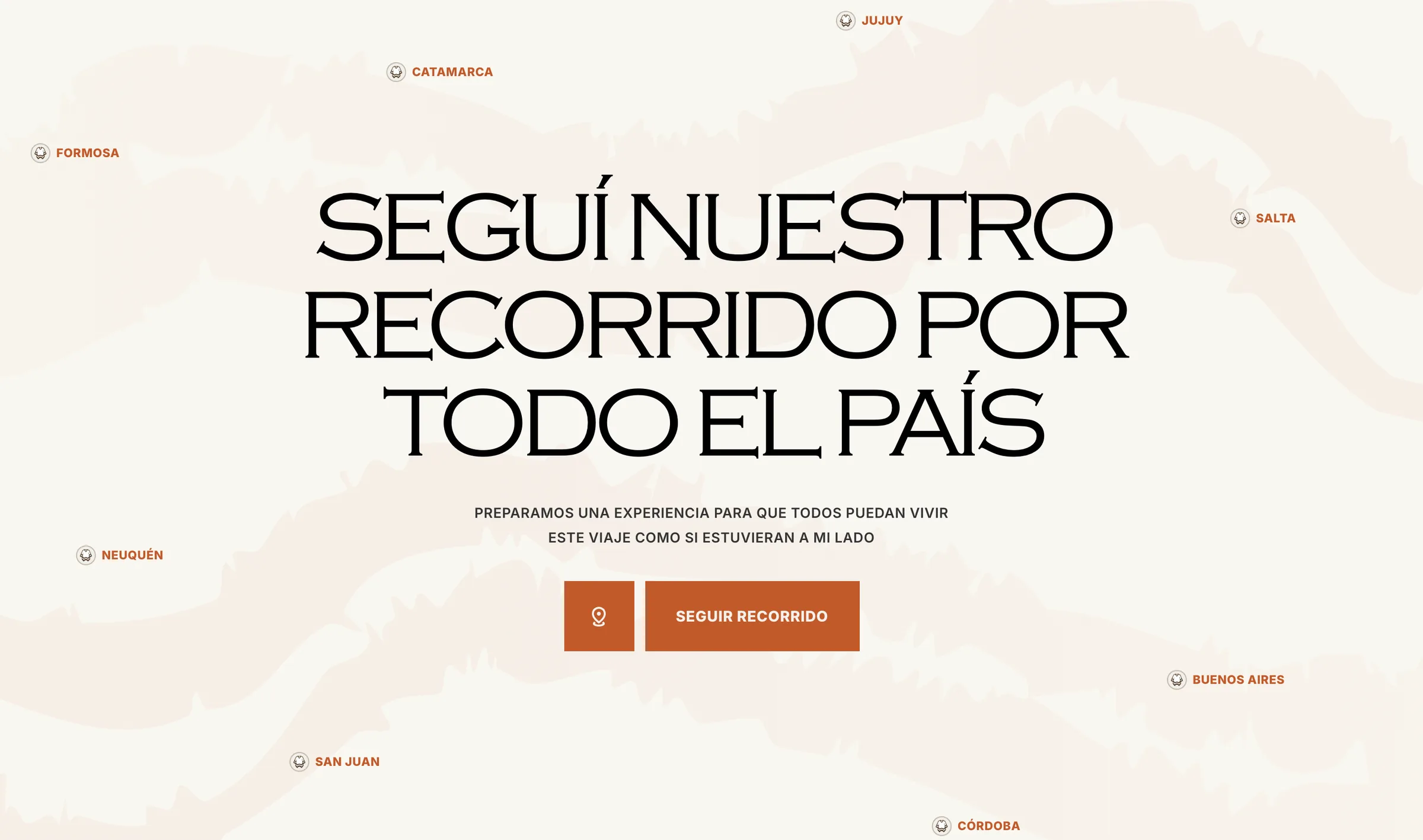 Sección Seguí nuestro recorrido por todo el país, con los nombres de las provincias sobre un mapa ilustrado