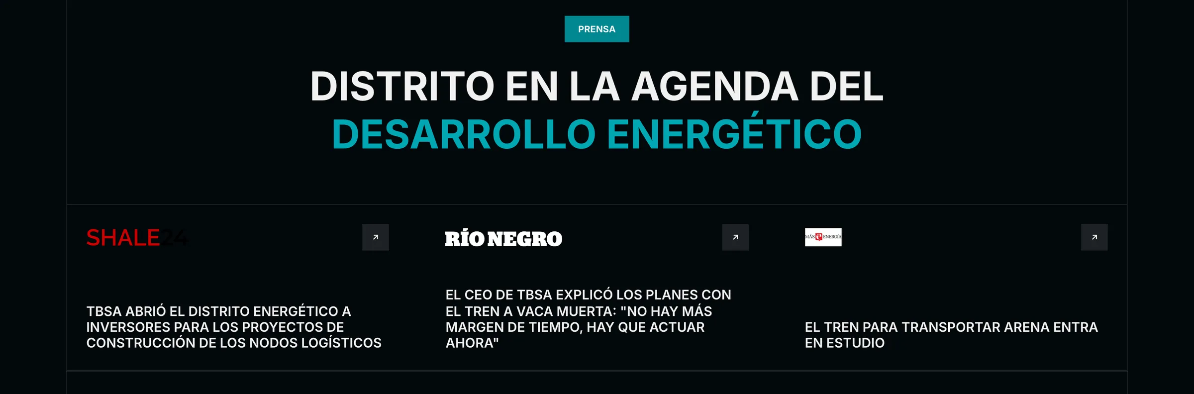 Sección de prensa con notas de medios sobre Distrito Energético