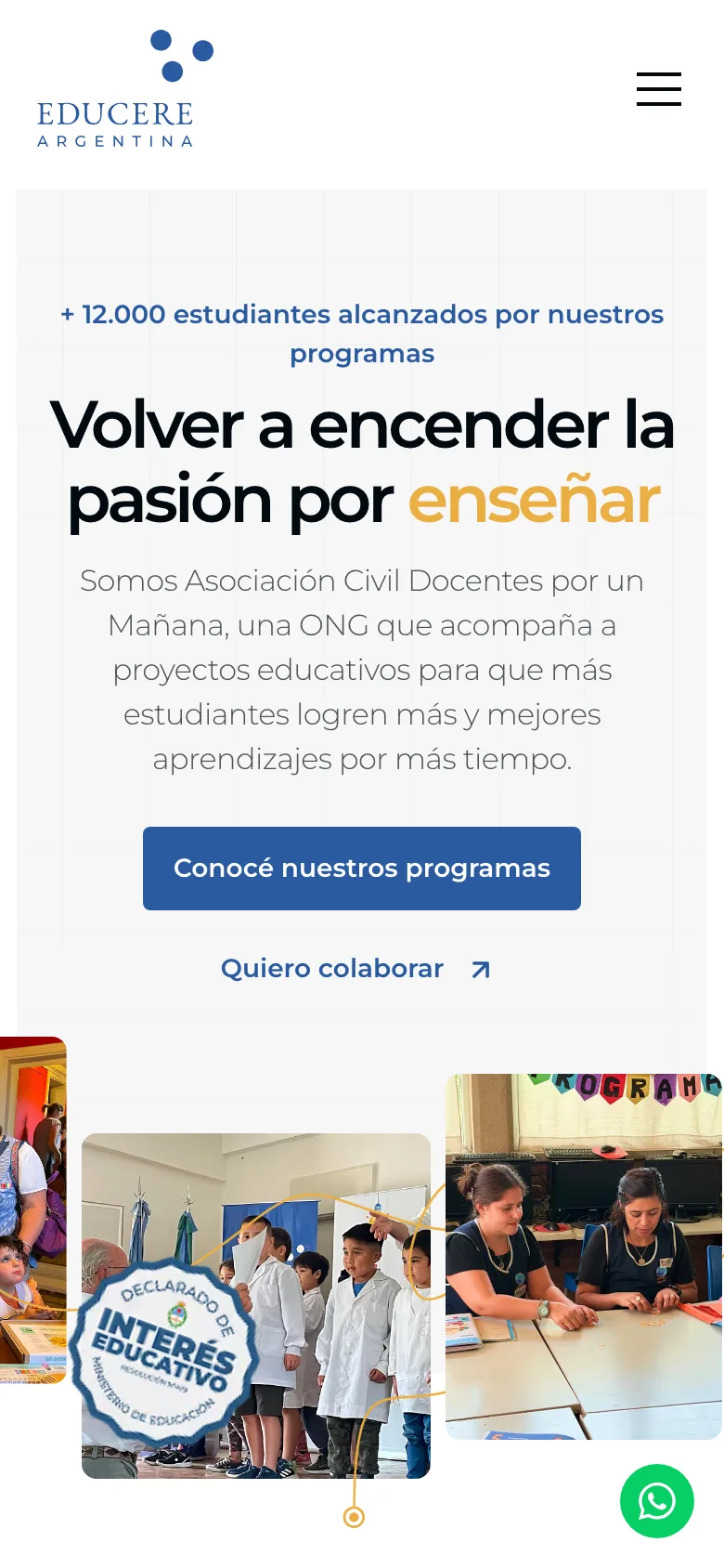 Home de Educere Argentina en el celular