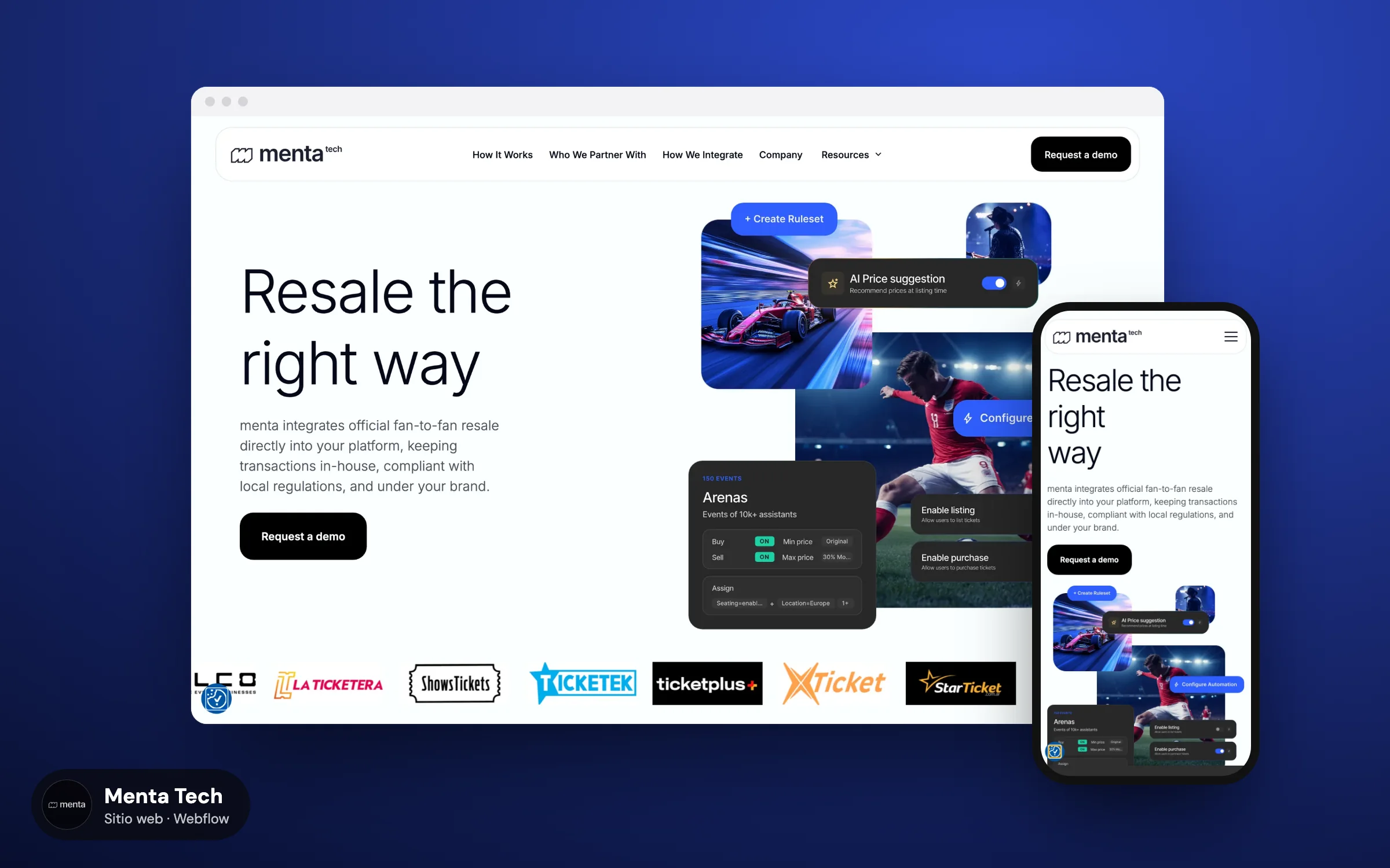Menta Tech: una web en Webflow para un SaaS de ticketing