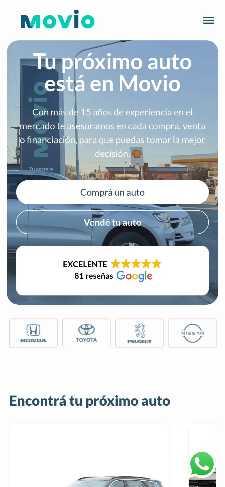 Home de Movio en mobile