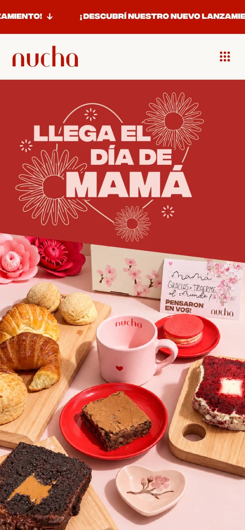 Home de Nucha en el celular con la campaña del Día de la Madre