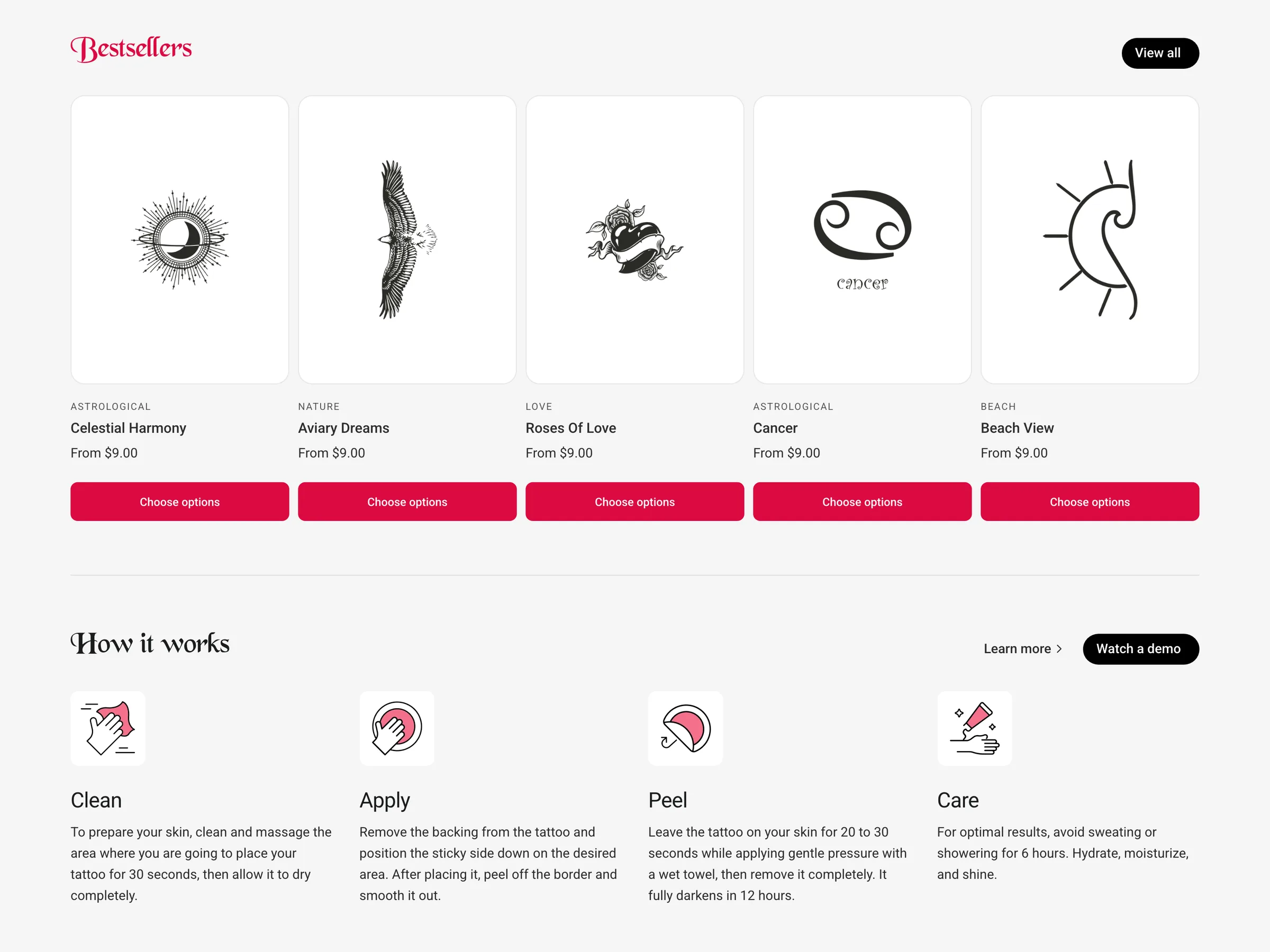 Los más vendidos y el paso a paso de aplicación en la tienda de Overnite Ink