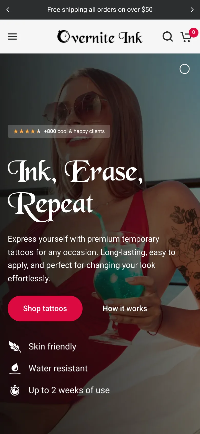 Home de la tienda de Overnite Ink en mobile