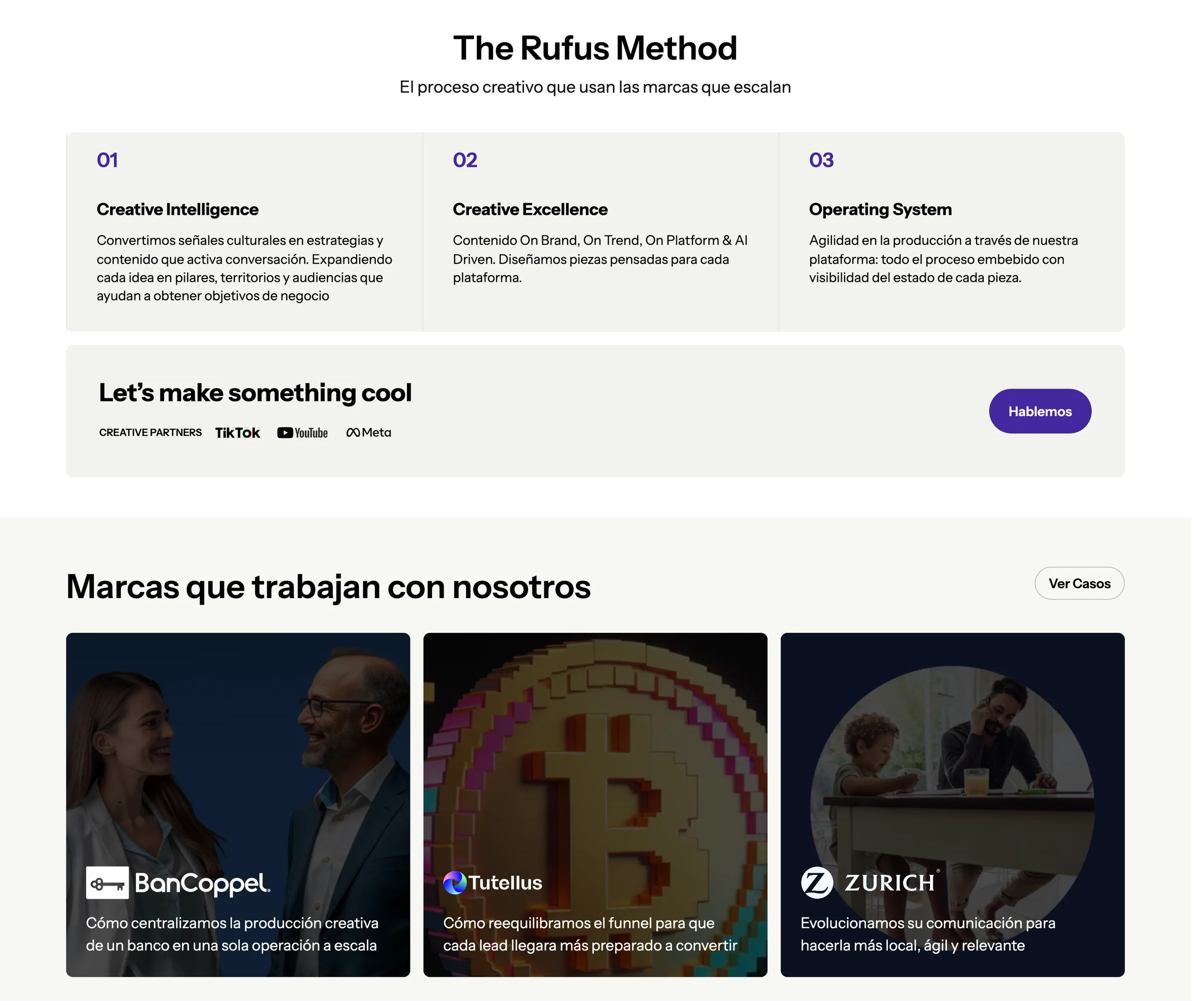 El método de trabajo de Rufus en tres pasos y las tarjetas de sus casos con marcas